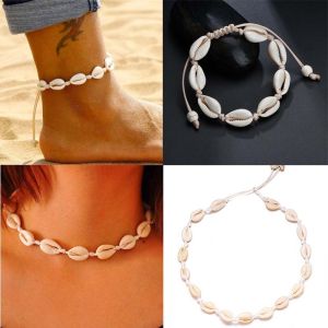 Bohemian Necklace Shell Anklet Bracelet Sea Shell Pendant Collar Choker Beach Jewelry for Women