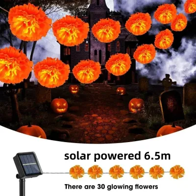 MNTT Battery Powered/Solar Powered Marigold Garland Lights Orange Warm Light Fairy Lights Party Decor Festival Atmosphere String Lights for 10LED/30LED Halloween