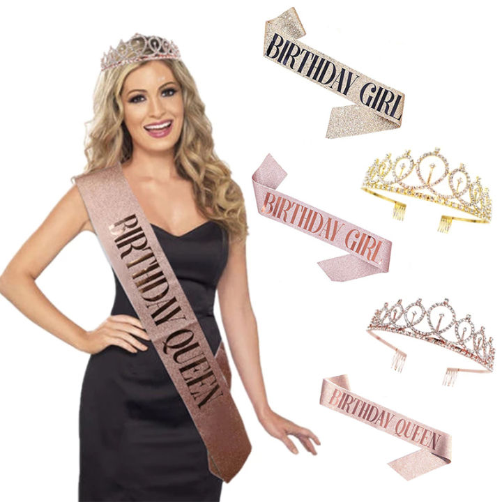 Happy Birthday Sash Birthday Girl Glitter Satin Sash Rhinestone Party