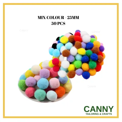 (50pcs/25pcs)Kapas Bola Bawal Seni Berwarna-warni Ball 40mm/30mm/25mm/20mm Glitter Pom Pom Balls DIY Art & Craft (1Pack)