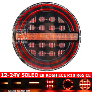 12-24V 50LED Dynamic Slim Round LED Tail Lights Rear Brake Stop Indicator For Trailer Truck Caravan Van Bus Hamburger Lamps