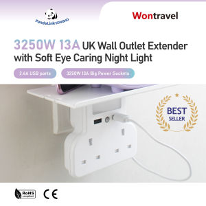 WONTRAVEL Multipurpose 3-pins Wall Outlet Extender / Wall Extension with Soft Eye Caring Yellow Light (White)