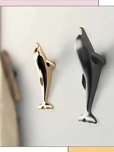 [SG Seller]Behind the door free hanging hook creative hook Little dolphin aluminum alloy sticking hook wall bathroom