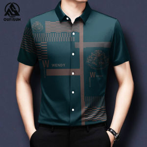 [OUFISUN] Mens Business shirt Business casual shirt Summer Lapel Shirts Short Sleeve Casual Button Up Shirt For Formal Occasions