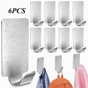 6PCS Stainless Steel Heavy Duty Self-Adhesive Hook Wall Hooks