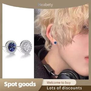 Heabety Fashion Shattered Zircon Stud Earrings For Men Boys Titanium Steel Round Small Earrings Minimalist Jewelry Gifts