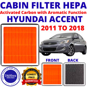 Hyundai Accent 2011 to 2018 Cabin Filter HEPA Activated Carbon Aromatic Function 97133-2E210 | HEPA Layer 99.9% Filtration Activated Carbon Odor Removal Dual-Action Protection