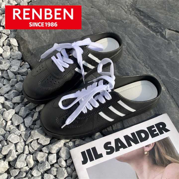 RENBEN Stylish Slip-On Sneakers with White Stripes and Lace-Up