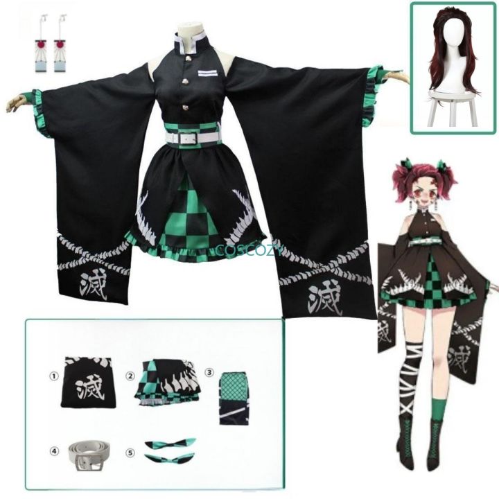 Tanjiro Kamadou Female Dress Anime Demon Slayer No Yaiba Sumiko Cosplay ...