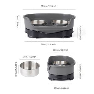 DEQIX Non-slip Stainless Steel Dog Bowl with Baffle Eating and Drinking Water Feeding Basin Water Bowl Anti-upset Detachable Pet Double Bowl Pet Feeding Supplies