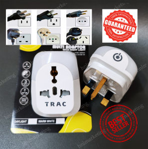 TRAC 2 in1 Universal Adaptor LED Night Light UK 3 Pin Plug Switch Socket Multi Adaptor
