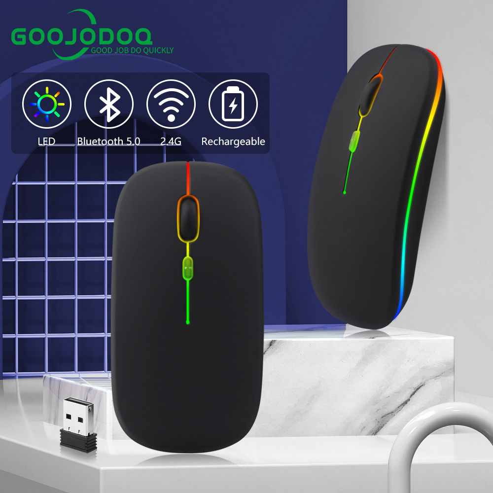 GOOJODOQ case RGB LED backlit wireless Bluetooth charging gaming mouse, USB laptop, ergonomic design. 