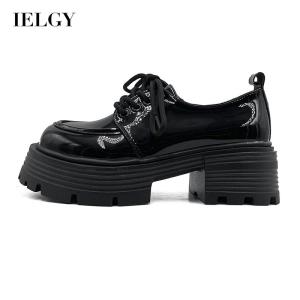 IELGY Giày Da Tăng Chiều Cao Màu Trơn Buộc Dây Phong Cách Đơn Giản Dễ Phối Đồ Cho Nữ