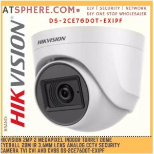 Hikvision 2MP 2 Megapixel Indoor Dome Eyeball 20m IR 3.6mm Lens Analog CCTV Security Camera TVI CVI DS-2CE76D0T-EXIPF