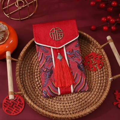 JEAWR Exquisite Chinese Style Red Envelope Embroidery Craftsmanship Ten Thousand Yuan Baby Blessing Red Envelope Red Lucky Bag Traditional Wedding Gift Red Envelope Wedding Ceremony