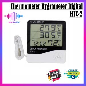HTC-2 Thermometer Hygrometer Digital Higrometer Termometer Ruangan Clock Temperature Humidity HTC-2