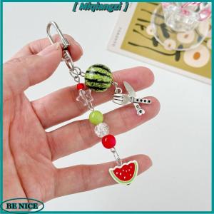 [miqiangzi] Cute Fruit Keychain Creative Summer Watermelon Pendant Key Chain Beaded Mobile Phone Anti-lost Lanyard Bag Decorative Keyring