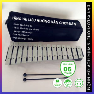 Đàn Xylophone 15 phím QUYNHLEMO hợp kim nhôm đen trắng Bộ nhạc cụ Glockenspiel 15 Note cho bé trai bé gái phát triển