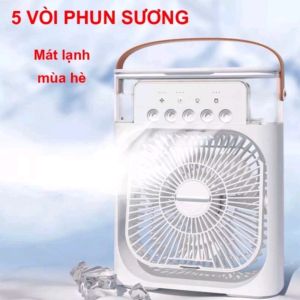 (Gíá Tốt) Quạt điều hòa mini Quạt làm mát phun suong cao câp để bàn mẫu mới có đèn led 5 vòi phun