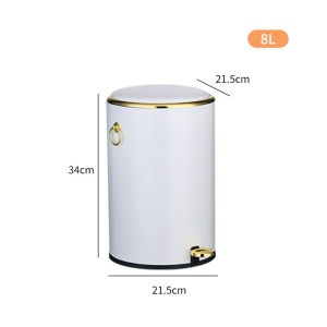 JustLiving 1pcs 8/12L Kitchen Household Commercial Office Pedal Type Silent Slow Descending Cylindrical Double-layer Large Capacity Stainless Steel Trash Can Foot Trash Can with Lid