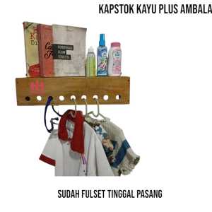 Rak Ambalan Kayu kombinasi Gantungan Baju/rak dinding minimalis aestetic