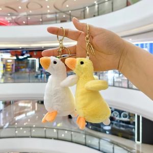 YUDESHUI Túi nhồi bông Thú nhồi bông hình con vịt thổi hơi Màu vàng và trắng Kích thước nhỏ Đồ chơi máy gắp thú Dễ thương Móc khóa Móc khóa túi lông thú