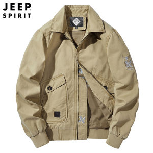 JEEP SPIRIT Mens Jacket Windproof Warm Jacket Lightweight Pure Cotton Breathable Top Outdoor Casual Work Jacket Multi Pocket Air Force Flight Suit