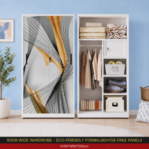 Sliding Full‑Steel Wardrobe H185xW90xD50cm Dual & Long Hanging Options Lockable No‑Mirror Design Termite Moisture Resistant 4 Door Prints Self‑Assembly