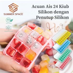 🧊🧊🧊Acuan Ais 24 Kiub Silikon dengan Penutup Silikon | 24 Grid Food Grade Silicone Ice Cubes Tray with Square Silicone Lid