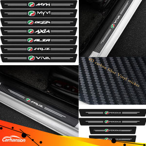 Carhanson Car Accessories for Perodua Alza Aruz Axia Myvi Viva Bezza Door Sill Carbon Fibre Texture Leather Pedal Scuff Plate Protector Sticker 4PCS