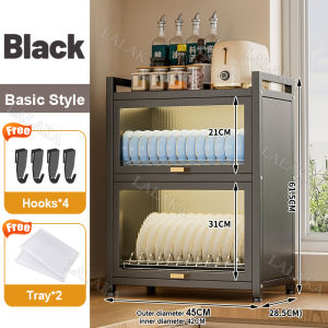 Dish Cabinet Dish Rack with Cover and Drainer Kitchen Organizer Cabinet Drawer Carbon Steel