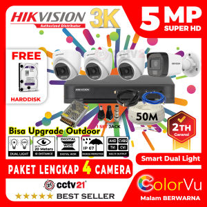 Paket CCTV COLORVU HIKVISION 5MP 3K 4 Channel Kamera 4CH Dual Light