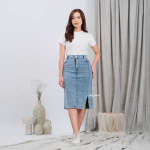 P&G JEANS - Knee Lenght Highwaist Jeans Skirt Span 7/8 Rok Belah Samping