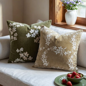 30x50cm/45x45cm Chinese Song-style Exquisite Floral Embroidery Cushion Cover Green Camel Soft Chenille Throw Pillow Case Vintage Decorative Pillow Covers for Sofa