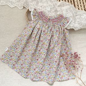 Girls Beach Dress Summer Vintage Floral Printing Ruffles Lace Sleeve Kids Dresses for Toddler Girls Clothing Children Vestidos2026