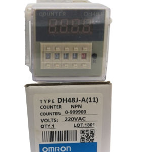 Bộ đếm 4 số tự động DH48J-11 digital counter 11 chân tròn từ 1 đến 999900 điện áp 220VAC kèm chân đế PF113A