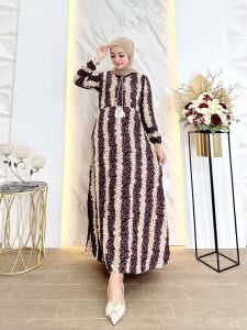 Gamis Dress Maura Batik Cap Rayon Grade A Premium Busui Resleting Depan