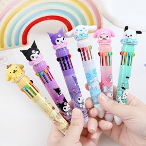 1Pc 10 Màu Đẩy-Loại Bút Bi Anime Sanrio Hoạt Hình Bút Bi Kuromi Hello Kitty Cinnamoroll Vẽ Viết Mark bút Màu Sắc Ngẫu Nhiên