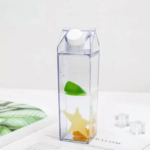 Acrylic Water Clear Transparent Bottle Stylish Milk Carton Shaped Water Bottle Milk and Tea Tumbler 500ML/1000ML