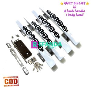 body pelor rumah kunci dan 4buah gagang tarikan pegangan handle pintu rumah panjang 33cm untuk daun pintu 2 pintu depan model kupu tarung