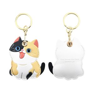 LLCY Calico Design Kitty Key Chain Leather Material Cute Keychain Accessories Girl Boy Use ID Card Holder Car Key Ring