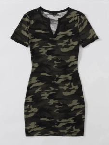 Dress Queen----Notch Neck Camo Dress