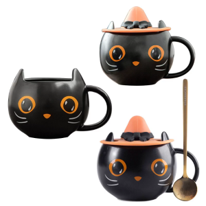 Ceramic Cute Black for Cat Coffee Mug Tea Cup Halloween Gifts for Cat Lovers Women Girls Couples Friends Kitchenware
