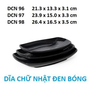 Dĩa chữ nhật có gân bên trong lòng sâu nhựa melamine đen bóng / nâu bóng / trắng bóng rất dầy - DCN96