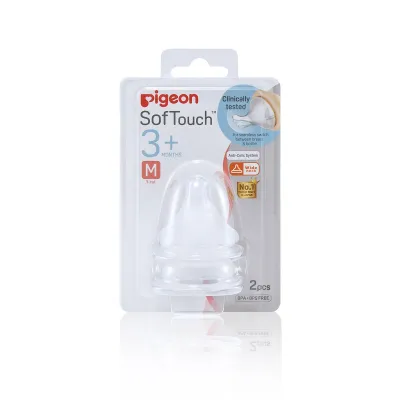 Pigeon Original SoftTouch Wide Neck Peristaltic Baby Bottle Teats Wide Neck 2 Pieces (Size M for 3+ Months Onwards)
