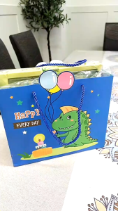 Unicorn Dinosaur Party Birthday Gift Paper Bag Box Doorgift Present Stationery Candy Goody Door Cartoon Hadiah Kotak Beg