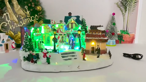 Glowing Christmas Village Music Box Holiday Resin Musical Box Ornament With LED Light For Mantels Tabletop Shelf Display