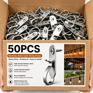 【Super low price】50/1PCS Stainless Steel String Lights Hanging Hook Multi Purpose Outdoor Plant Cabinet Ceiling Wall Screw Hooks Holder Hangers