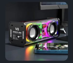 Kebigumei loa 5.0 bluetooth không dây MECHA trong suốt V8 loa siêu trầm màng kép loa siêu trầm âm nhạc TWS đèn RGB Loa mini âm thanh vòm 360 ° cho bữa tiệc ngoài trời cho nhà ở