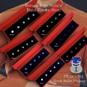 ZK Jewellery Set (5 pcs) Butang Baju Melayu Batu Zircon 8mm 9mm 10mm FREE Kotak Baldu Panjang Malay Button RAYA 2025 Eksklusif Nikah